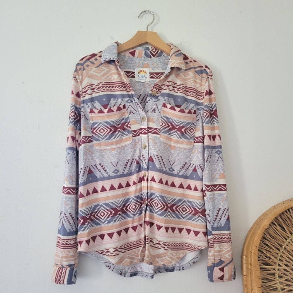 C&C California Tribal Button Down Red/Blue/
